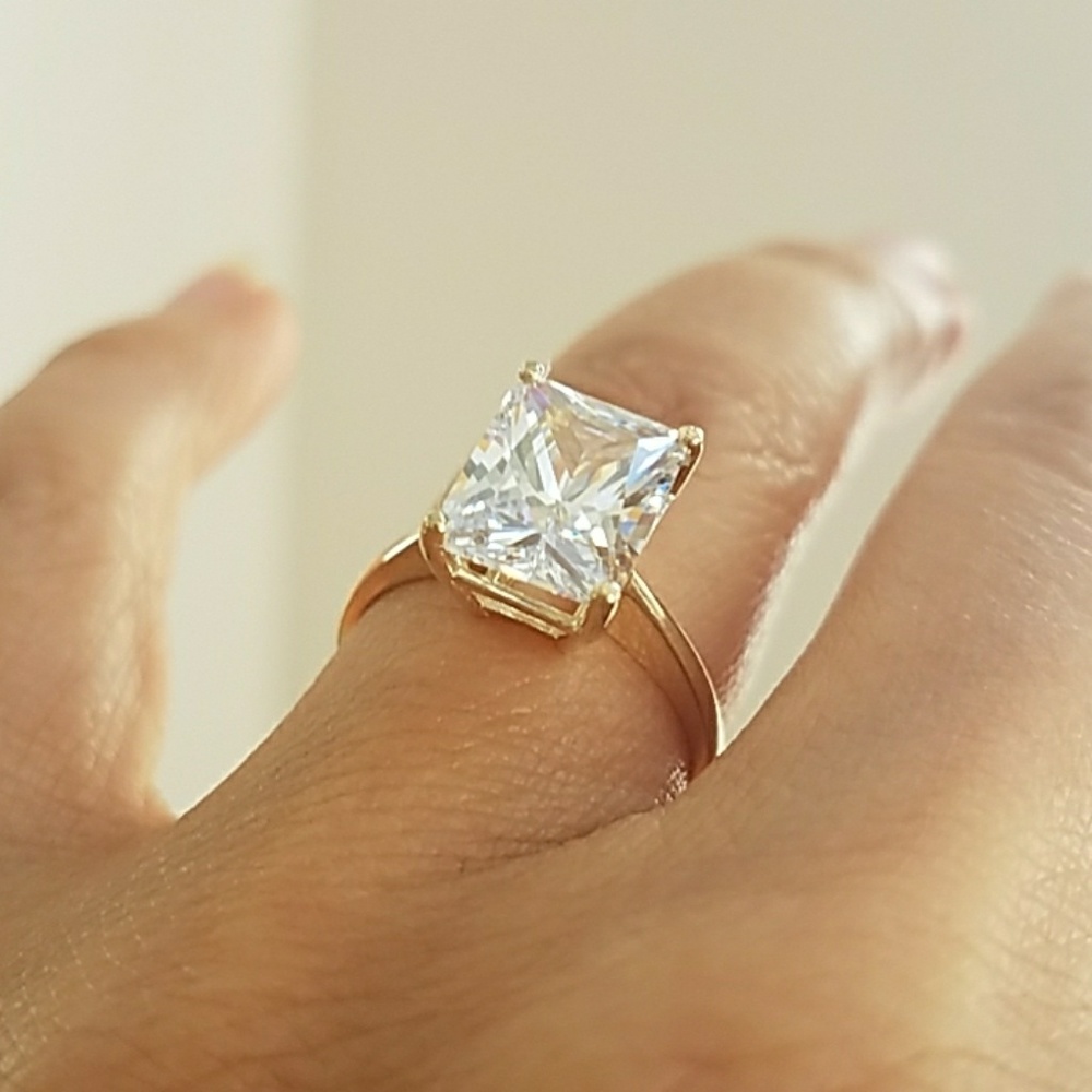 New Custom made 3ct Emerald cut 14k Solid Yellow Gold Engagement Ring